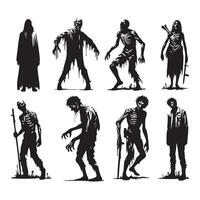Diverse zombie silhouettes displayed on white vector