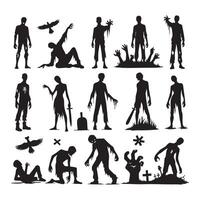 Dark shadowed zombie figures on a plain white backdrop vector
