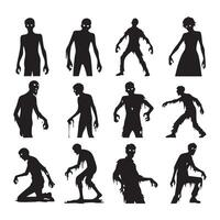 Dark zombie shapes arrayed on a white canvas vector
