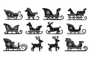 Assorted Santa sleigh silhouettes shown on a white background vector