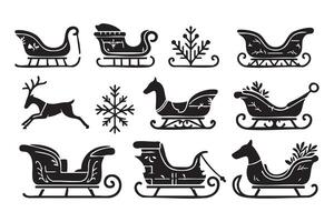 Silhouette collection of Santas sleigh on a white background vector