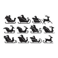 Collection of Santa sleigh silhouettes featured on a white backdrop vector