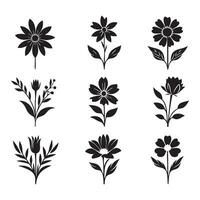 Floral silhouette set displayed on a white backdrop vector
