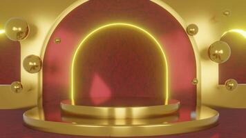 Red and gold luxury podium pedestal product display and red box background 3d rendering video