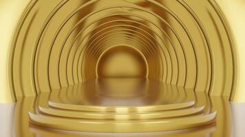 Round gold metal podium with gold circle background and thin round gold border on top. The perfect platform to showcase your products. 3D animation looping background video