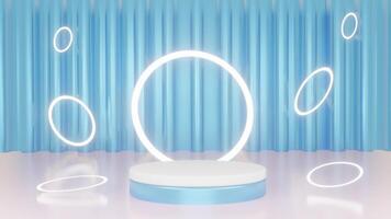 3d rendering of minimal scene of blank podium with blue background theme or beauty ads and healthy promotion video