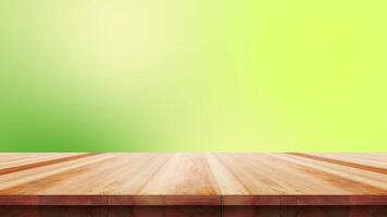 Empty wooden table with green blur background looping for display video