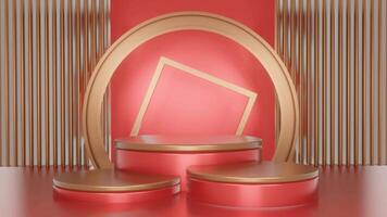 Red and gold luxury podium pedestal product display and red box background 3d rendering video