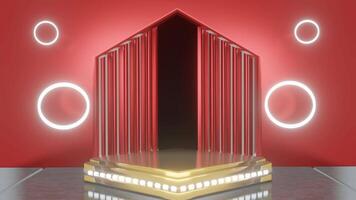 Red and gold luxury podium pedestal product display and red box background 3d rendering video