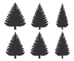 Spruce tree shape silhouette icon collection. Christmas tree logo symbol sign. Coniferous woodland forest trees set. illustration image. Isolated on white background. vector