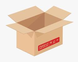 Realistic Open cardboard box mockup icon symbol. Empty blank Shipping delivery carton box. Fragile. illustration image. Isolated on white background. vector