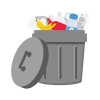 trash can with a lid full of garbage vector