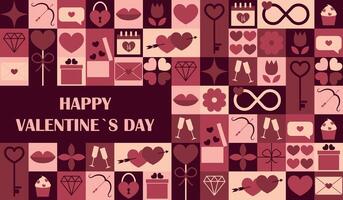 Happy Valentines Day mosaic banner. Horizontal poster, greeting card, header for website. Modern neo geometric abstract background. illustration vector