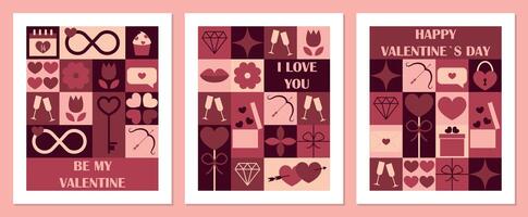Set of Valentines Day geometric banners templates. Trendy minimalist design with simple shapes. Creative concept for poster, invitation, card, branding, cover. illustration vector