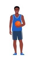Happy black man basketball player in uniform with ball isolated on white background. illustration. vector