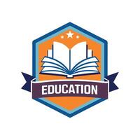 Education logo design with book Globe badge with leaves Icon Mascot Logo Design Symbol for Language School with text vector