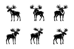 Moose logos icons, Deer set illustration, Collection of Elk, Stag or Reindeer silhouette vector