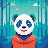 A friendly panda bear standing in a bamboo forest. looking at camera logo icon design vector