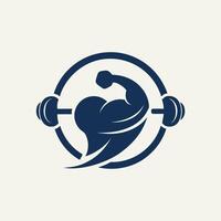 Muscular Fitness Icon. Silhouette of a bodybuilder lifting dumbbells within a circular frame. vector