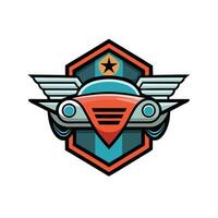 Logo of flying car badge design illustration wing icon vector