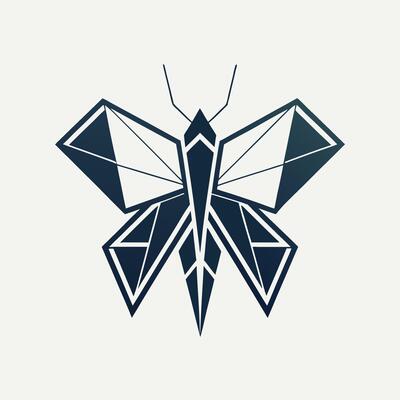 A minimalist and symmetrical butterfly design in geometric shapes isolated on white background logo icon