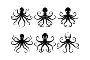 Stylized Octopus Icon Set, Intricate Silhouettes with Swirling Tentacle Designs vector