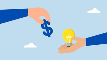 Funding startup idea, 4k animation of Businessman hands over a dollar bill to support a bright business idea. video