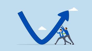 Economic recovery, 4k animation of Business professionals assist in elevating a descending arrow towards an upward trajectory. video