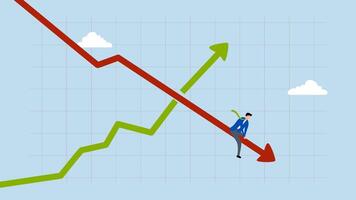Stagflation, 4k animation of Anxious business owner plummeting on declining economic chart as inflation reaches high levels. video