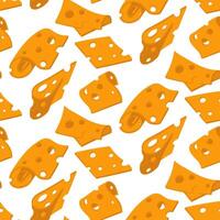 pattern of various thinly sliced slices of yellow cheese with holes. flat illustration of cheeses in different positions, in groups and individual slices, modern texture of pieces products. vector