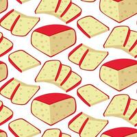 pattern of gouda cheese slices with a thin flat slice and triangular pieces, cheese in red wax package. Texture triangular slice with slicing on a white background for illustration for tasting vector