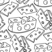 pattern of doodle maasdam cheese into pieces of various shapes and groups. illustration. Porous masdam in contour design. Seamless texture for cafe and store menus. various cutting options vector