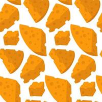 pattern of various cubes and triangular pieces of yellow cheese with holes. a flat illustration of cheeses in different positions, in groups and individual slices, texture of pieces of dairy products. vector