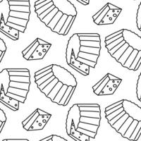 A pattern of doodle ricotta cheese. In the form of a whole, incised and triangular piece. An illustration of a dairy product, light cheese, is highlighted on a white background. Seamless texture vector