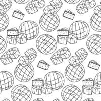 A pattern of doodle pieces of Camembert cheese of various shapes, which is a French dish of soft cream with Brie cheese in a flat shape. Circle, triangle in seamless monochrome texture. Food vector