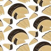 pattern of slices of hard parmesan or pecorino cheese in the form of semicircular triangular pieces, conveniently sliced, illustration in texture on white. For menu of cafe with dairy products vector