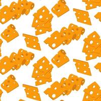 pattern of various thinly sliced slices of yellow cheese with holes. flat illustration of cheeses in different positions, in groups and individual slices, modern texture of pieces of dairy products. vector