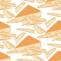 pattern of a triangular piece of parmesan cheese, cut into thin slices. A triangular slice of cheese. Hard, delicious cheese. This is a separate type of dairy product. Texture illustration on a white vector