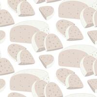A pattern of a flat piece of Feta cheese, highlighted on a white background. A whole piece of pressed dairy product with sliced pieces. White Greek curd cheese made from dairy products vector