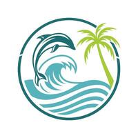 Beach Scene with Dolphin and Waves vector