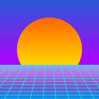 Retro Vaporwave Neon Grid Background with Gradient Sunset vector