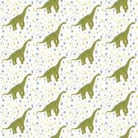 Seamless pattern with cute dino, dinosaur Brachiosaurus, abstract children background vector
