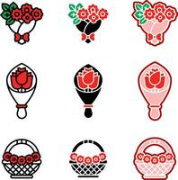 A set of different flowers and baskets vector
