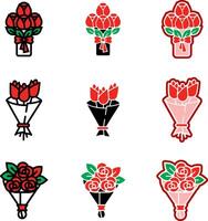 A set of different flowers in red and black vector