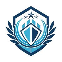 Blue Shield Crest with Ship and Stars. vector