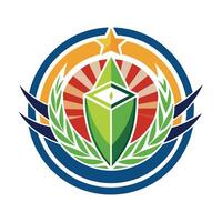 Green Diamond Star Emblem Badge Logo Design. vector