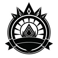 Black and White Geometric Crown Emblem Design vector