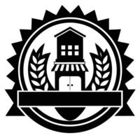 Black and White Building Logo Design with Wheat. vector