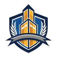 Building Shield Logo Design With Wheat Stalks. vector