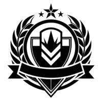 Black and White Shield Emblem with Laurel Wreath. vector